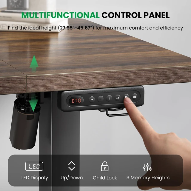 Alt view image 7 of 7 - SIAGO Electric Standing Desk, Height Adjustable Gaming & Office Desk with Quiet Motor and Cable Management Black 55'' x 24'' Walnut 55'' x 24''