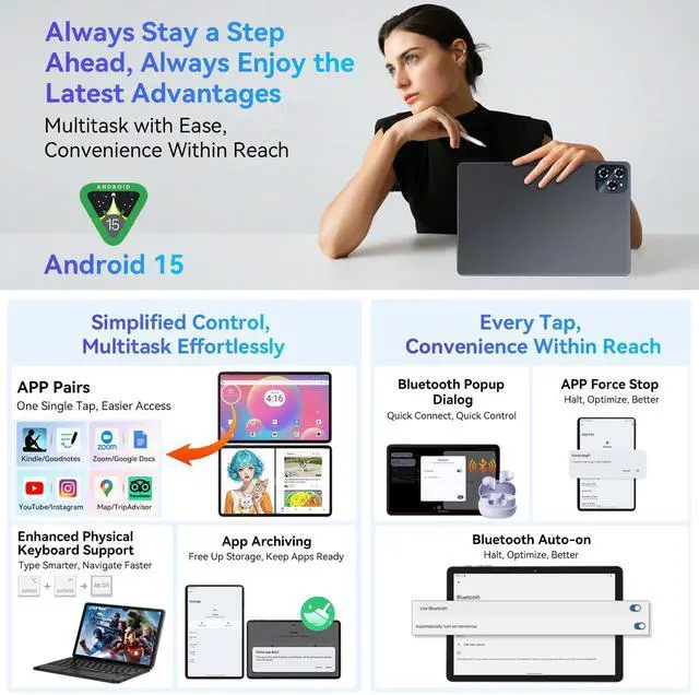 Alt view image 2 of 7 - TABWEE Android 15 Tablet-11 Inch FHD Display, 24GB RAM 256GB ROM /2TB TF, T615 Octa-Core AI Tablets, 8000mAh/18W Fast Charge, 5G WiFi & 16MP Camera, TÜV Certified Netflix HD for Streaming/Gaming