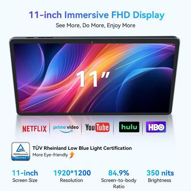 Alt view image 3 of 7 - TABWEE Android 15 Tablet-11 Inch FHD Display, 24GB RAM 256GB ROM /2TB TF, T615 Octa-Core AI Tablets, 8000mAh/18W Fast Charge, 5G WiFi & 16MP Camera, TÜV Certified Netflix HD for Streaming/Gaming