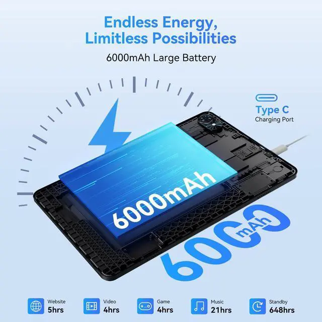 Alt view image 6 of 7 - Tablets, Android 15 Tablet 10 Inch T80, 2025 New Electronics Tablets with Keyboard 18GB+128GB/2TB, 10 Inch Tablet with Pen,  6000mAh, 1080P, 5G WiFi, Bluetooth5.0, GPS, OTG, 2 Speaker