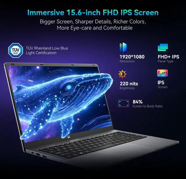 Alt view image 4 of 7 - Blackview Huidun 2025 Laptop, 15.6" Laptops Computer for College Student & Business, Quad-Core N150 (Up to 3.6GHz, Beat N95/N97/N100), 16GB DDR4 256GB SSD, 4K FHD IPS, 100W Type-C Fast Charge