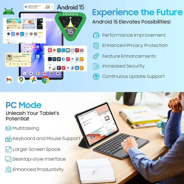 Alt view image 4 of 7 - Blackview Android 15 Tablet 11 inch, Tab 90WiFi with 12GB+128GB Storage(Expand to 2TB), 8200mAh, IPS Display, Widevine L1, 5G WiFi Tablets, 13MP+8MP Camaras/Face ID, Gray