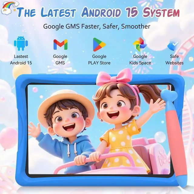 Alt view image 2 of 7 - TABWEE Kids Tablet 10 inch, Android 15 Tablets for Kid, Parental Control, Pre-Installed Kiddos Software & Kids Space, Includes Case & Stylus Pen, 12GB RAM 64GB ROM, 2TB Expand, HD IPS Screen(Blue)