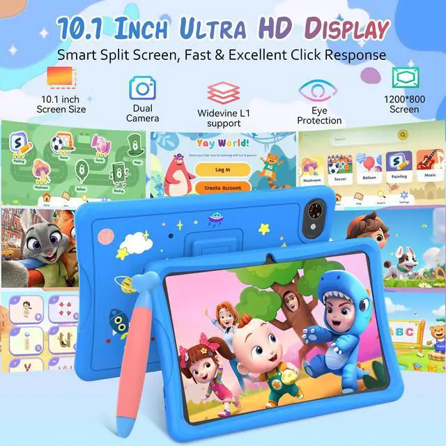 Alt view image 3 of 7 - TABWEE Kids Tablet 10 inch, Android 15 Tablets for Kid, Parental Control, Pre-Installed Kiddos Software & Kids Space, Includes Case & Stylus Pen, 12GB RAM 64GB ROM, 2TB Expand, HD IPS Screen(Blue)