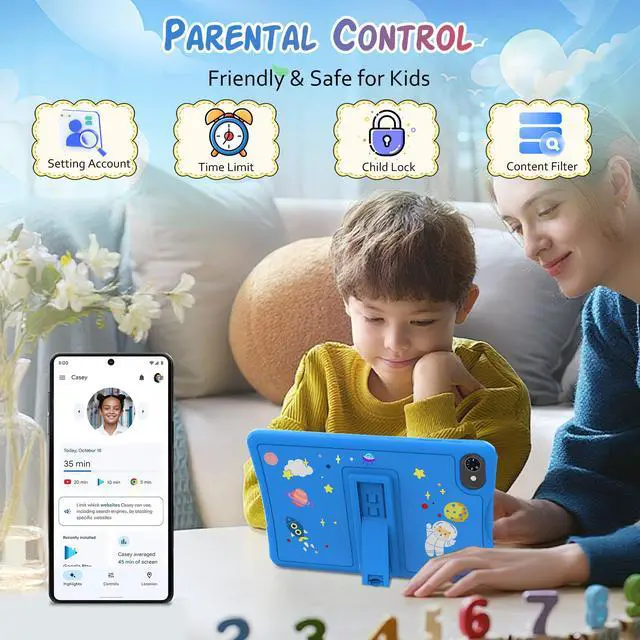 Alt view image 4 of 7 - TABWEE Kids Tablet 10 inch, Android 15 Tablets for Kid, Parental Control, Pre-Installed Kiddos Software & Kids Space, Includes Case & Stylus Pen, 12GB RAM 64GB ROM, 2TB Expand, HD IPS Screen(Blue)