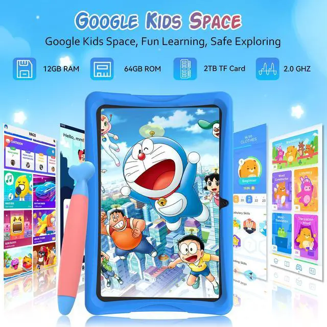 Alt view image 5 of 7 - TABWEE Kids Tablet 10 inch, Android 15 Tablets for Kid, Parental Control, Pre-Installed Kiddos Software & Kids Space, Includes Case & Stylus Pen, 12GB RAM 64GB ROM, 2TB Expand, HD IPS Screen(Blue)