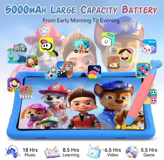 Alt view image 6 of 7 - TABWEE Kids Tablet 10 inch, Android 15 Tablets for Kid, Parental Control, Pre-Installed Kiddos Software & Kids Space, Includes Case & Stylus Pen, 12GB RAM 64GB ROM, 2TB Expand, HD IPS Screen(Blue)