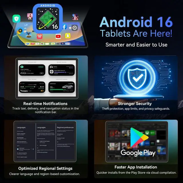 Alt view image 2 of 7 - TABWEE 2025 World's First Android 16 Tablet with Gemini AI, 11 Inch FHD Display, 24GB RAM 128GB ROM /2TB TF, T7280 CPU+13MP Camera, 8000mAh, Widevine L1, 2 in 1 Tablets with Keyboard Mouse Stylus