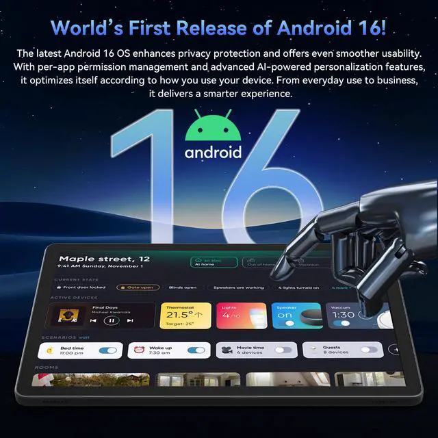 Alt view image 3 of 7 - TABWEE 2025 World's First Android 16 Tablet with Gemini AI, 11 Inch FHD Display, 24GB RAM 128GB ROM /2TB TF, T7280 CPU+13MP Camera, 8000mAh, Widevine L1, 2 in 1 Tablets with Keyboard Mouse Stylus