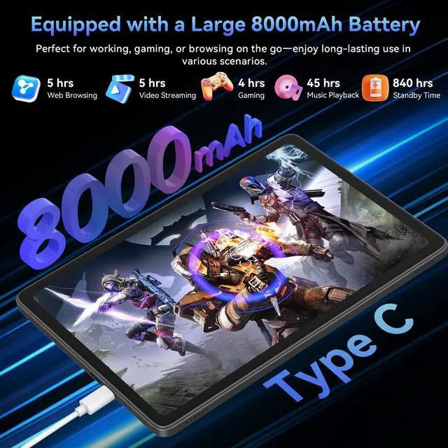 Alt view image 5 of 7 - TABWEE 2025 World's First Android 16 Tablet with Gemini AI, 11 Inch FHD Display, 24GB RAM 128GB ROM /2TB TF, T7280 CPU+13MP Camera, 8000mAh, Widevine L1, 2 in 1 Tablets with Keyboard Mouse Stylus