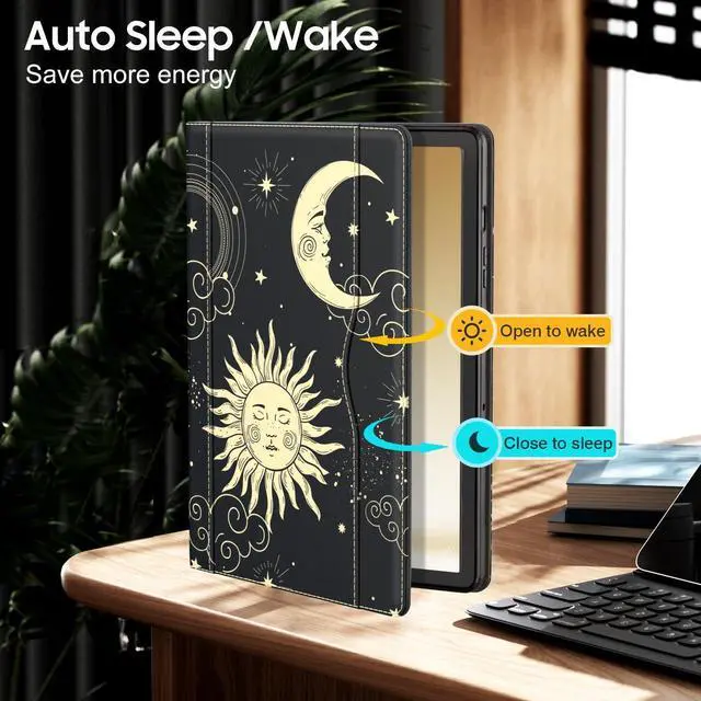 Alt view image 3 of 5 - OKP Case for Samsug Galaxy Tab A9+ Plus 11 inch 2024(SM-X210/X216/X218), PU Leather Folio Cover with Multi-Angle Stand//Pen Holder, Auto Wake/Sleep Case for Galaxy A9+ 11" Tablet (Sun/Moon)