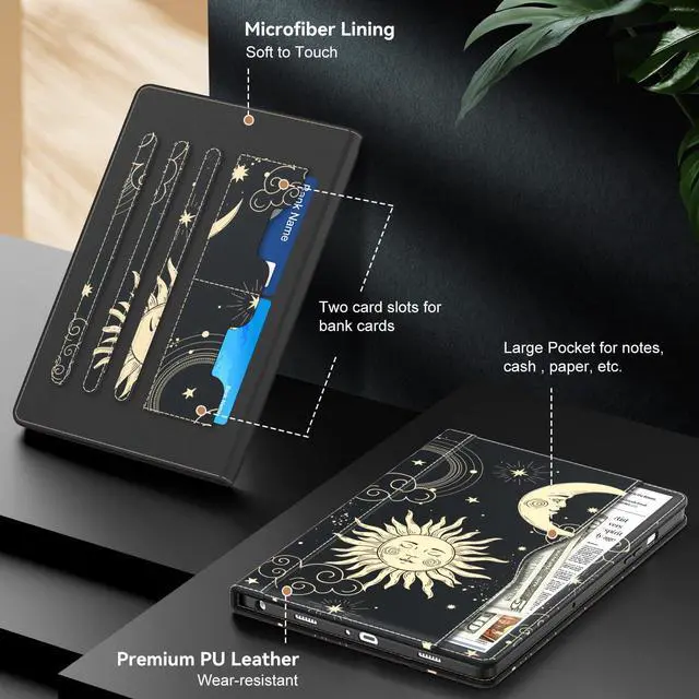 Alt view image 4 of 5 - OKP Case for Samsug Galaxy Tab A9+ Plus 11 inch 2024(SM-X210/X216/X218), PU Leather Folio Cover with Multi-Angle Stand//Pen Holder, Auto Wake/Sleep Case for Galaxy A9+ 11" Tablet (Sun/Moon)