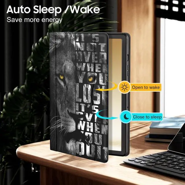 Alt view image 3 of 5 - OKP Case for Samsug Galaxy Tab A9+ Plus 11 inch 2024(SM-X210/X216/X218), PU Leather Folio Cover with Multi-Angle Stand//Pen Holder, Auto Wake/Sleep Case for Galaxy A9+ 11" Tablet (Lion)