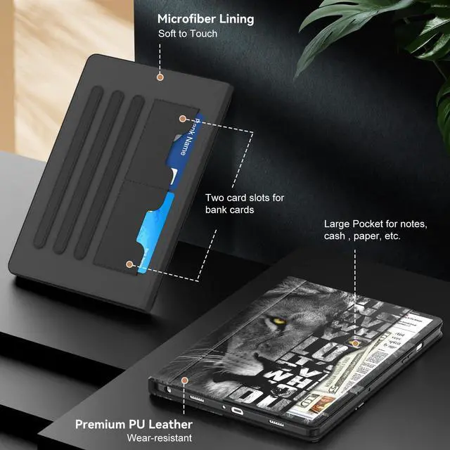 Alt view image 4 of 5 - OKP Case for Samsug Galaxy Tab A9+ Plus 11 inch 2024(SM-X210/X216/X218), PU Leather Folio Cover with Multi-Angle Stand//Pen Holder, Auto Wake/Sleep Case for Galaxy A9+ 11" Tablet (Lion)