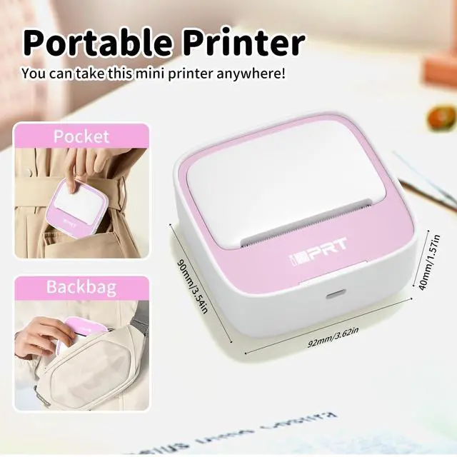Alt view image 2 of 5 - iDPRT Portable Mini Thermal Sticker Printer, Bluetooth Inkless Printers with 1 Roll Sticker Paper, Sticker Machine Efficiently and Quickly, for Notes, Journal, DIY, Kids Gift