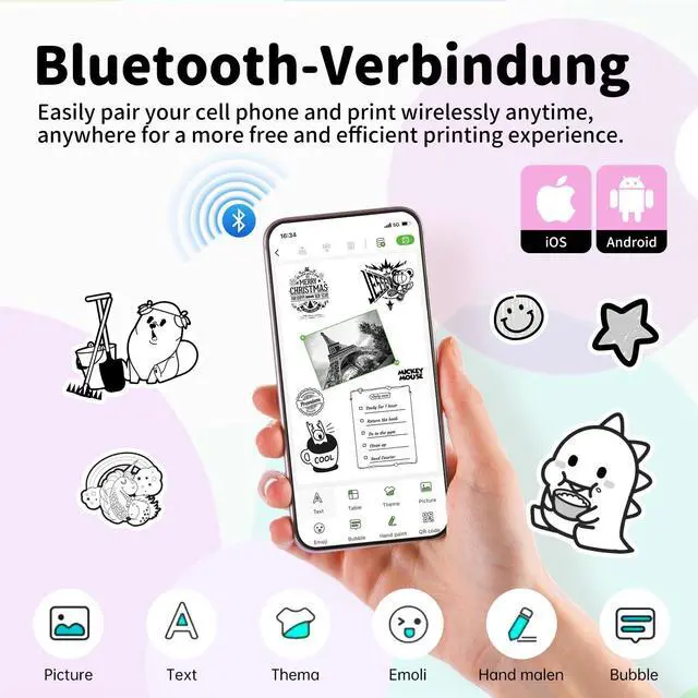 Alt view image 3 of 5 - iDPRT Portable Mini Thermal Sticker Printer, Bluetooth Inkless Printers with 1 Roll Sticker Paper, Sticker Machine Efficiently and Quickly, for Notes, Journal, DIY, Kids Gift