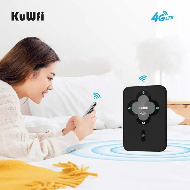 Alt view image 2 of 5 - KuWFi 4G LTE Mobile WiFi Hotspot for Travel, Portable WiFi Hotspot Unlocked Wi-Fi Router Device with SIM Card Slot, Perfect for AT&T/T-Mobile Users Support B2/B4/B5/B12/B1 Network Band