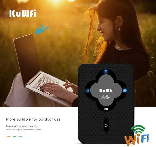 Alt view image 3 of 5 - KuWFi 4G LTE Mobile WiFi Hotspot for Travel, Portable WiFi Hotspot Unlocked Wi-Fi Router Device with SIM Card Slot, Perfect for AT&T/T-Mobile Users Support B2/B4/B5/B12/B1 Network Band