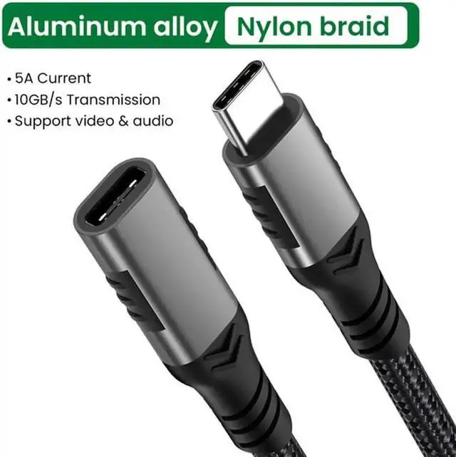 Alt view image 4 of 7 - USB C Extension Cable, 3.3ft /1M-Braided USB C Extender Cable, USB C to USB C Male to Female Cord USB 3.1 Gen 2 Sync Transfer 10Gbps 100W/5A Fast Charging 4K Display Compatible with Laptop Smartphones