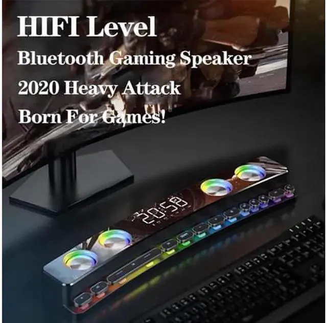 Alt view image 6 of 7 - RGB PC Gaming Speaker Bluetooth Wireless Game Speaker Soundbar USB 3D Stereo Subwoofer AUX FM Home Clock Indoor Sound Bar Computer Loudspeaker 3600mAh (Luxury White)
