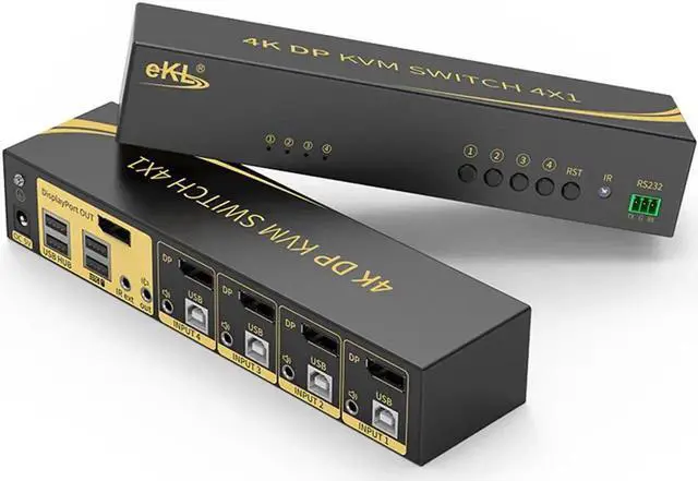 Alt view image 4 of 7 - Displayport KVM Switch, Displayport 4 Port DP 1.2 4x1 Supports 4K @60Hz 4:4:4 hotkey Switching Keyboard Mouse Audio with USB 2.0 Control up to 4 PCs