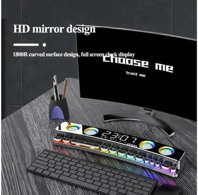 Alt view image 5 of 7 - Bluetooth Speaker Wireless Game Speaker soundbar USB 3D Stereo Subwoofer AUX FM Home Clock Indoor Bluetooth Sound Bar Computer Loudspeaker 3600mAh RGB PC Gaming Speaker with Wireless Bluetooth