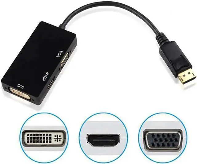 Alt view image 6 of 7 - Displayport to HDMI DVI VGA Adapter, 1080P Multi-Function DP to HDMI/DVI/VGA Male to Female 3-in-1 Adapter Converter Cable