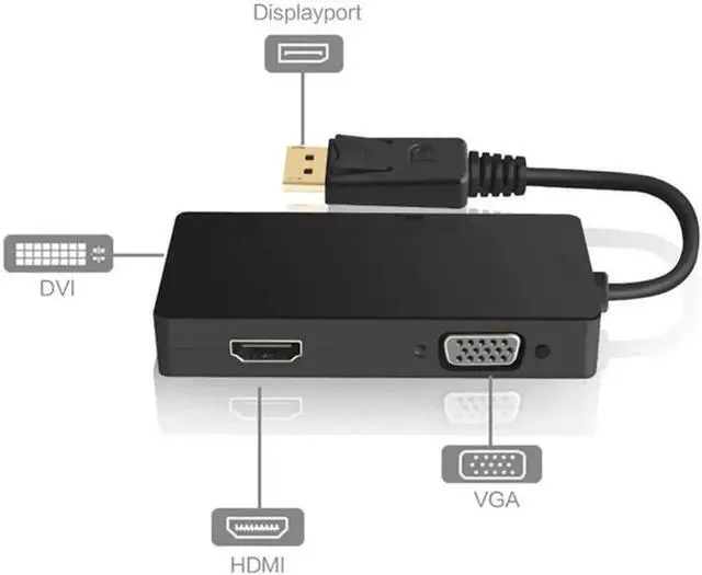 Alt view image 4 of 7 - Displayport to HDMI DVI VGA Adapter, 1080P Multi-Function DP to HDMI/DVI/VGA Male to Female 3-in-1 Adapter Converter Cable