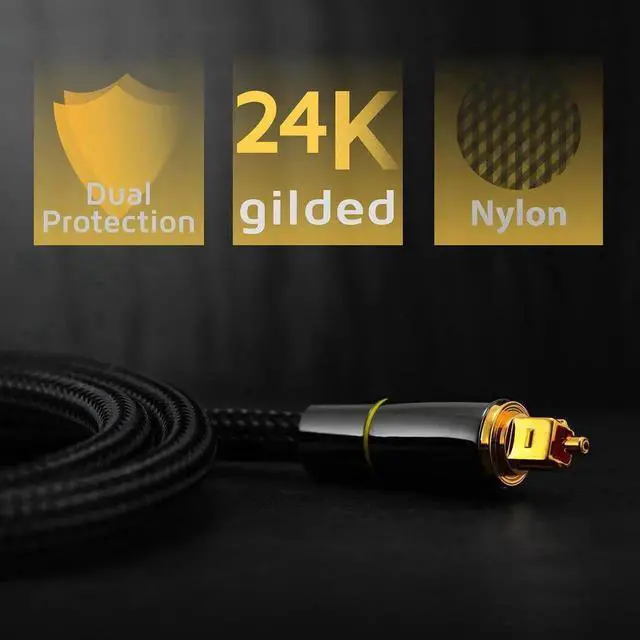 Alt view image 4 of 7 - Digital Optical Audio Cable Toslink Cable -[24K Gold-Plated, Ultra-Durable] Nylon Braided Fiber Optic Male to Male Cord for Home Theater, Sound Bar, TV, PS4, Xbox, Playstation & More - 6.6ft