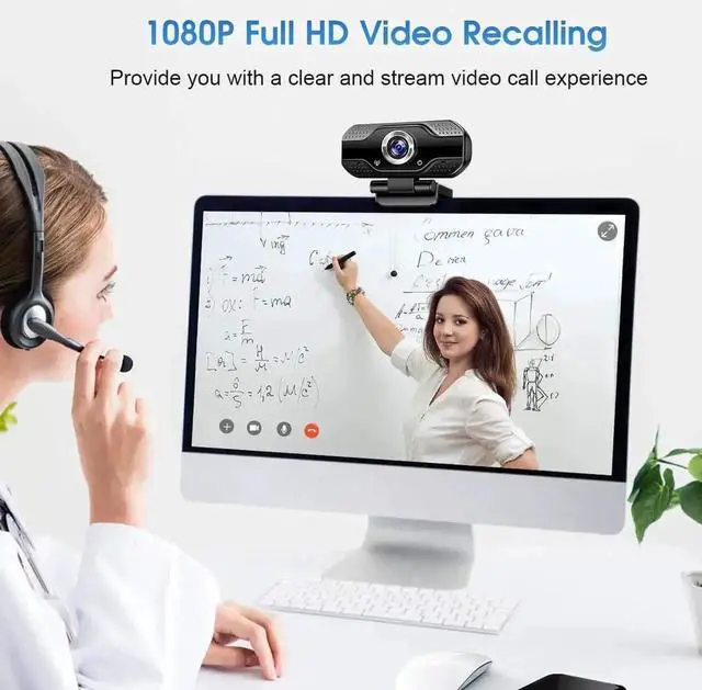 Alt view image 2 of 6 - Video Calling Recording Conferencing Live Class Webcam,1080P Full HD Webcam USB Desktop & Laptop Webcam Live Streaming Webcam with Microphone Widescreen HD Video Webcam