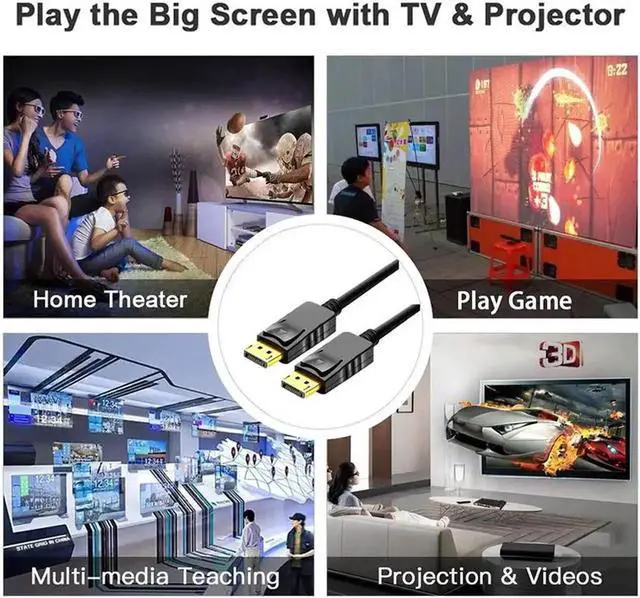 Alt view image 7 of 7 - DisplayPort to DisplayPort 6 Feet Cable, DP Cable, DP to DP Male to Male Cable Gold-Plated Cord, Supports 4K@60Hz, 2K@144Hz Compatible for Lenovo, Dell, HP, ASUS and More