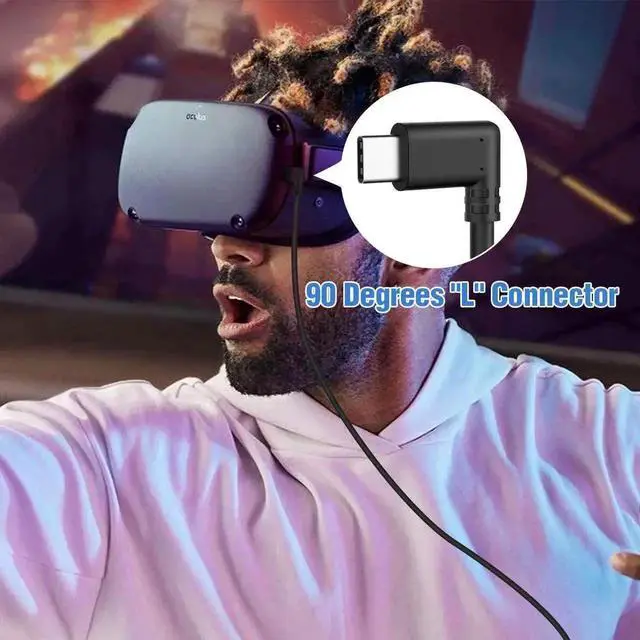 Alt view image 2 of 7 - 10Feet / 3M Oculus Quest Cable, USB C to USB Type C Cable 3A 90 Degree Type C Quick Charge Cable for Oculus Quest Link VR Quick Charge Cable for Phone Tablet Oculus Link Headset Cable (10ft)d