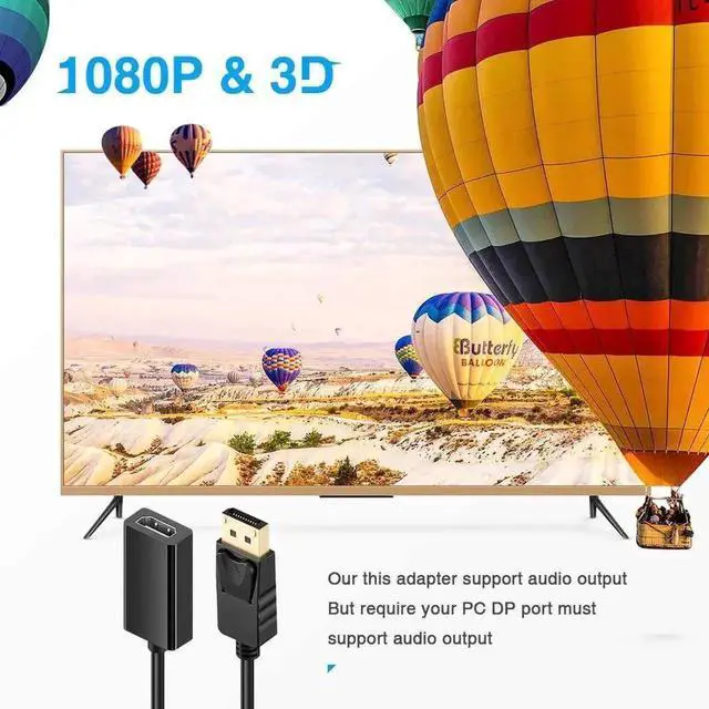 Alt view image 6 of 7 - DisplayPort to HDMI, Uni-Directional Gold-Plated DP Display Port to HDMI Adapter (Male to Female) 1080P HD Converter for Computer Laptop