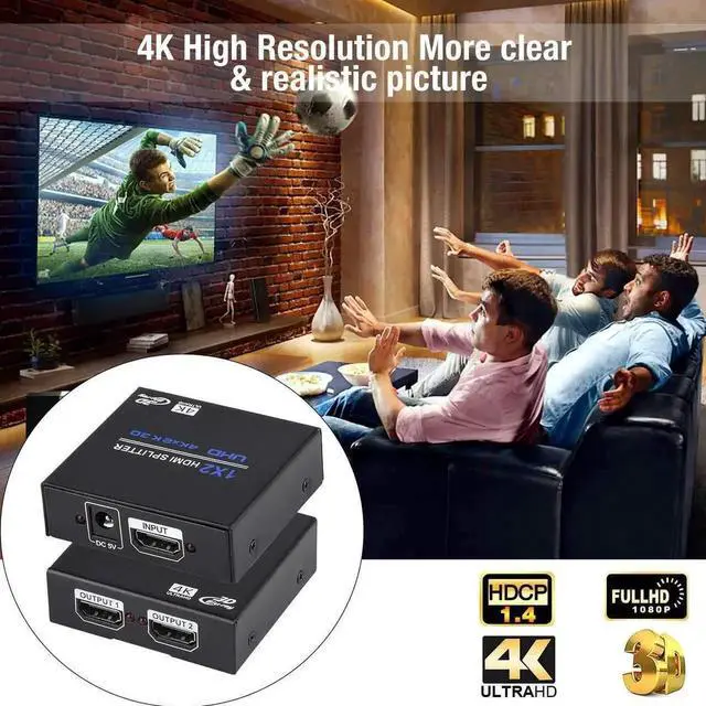 Alt view image 6 of 7 - HDMI Splitter 1 in 2 Out, Hdmi Splitter 1x2 Supports Full HD 4K @ 30HZ & 3840×2160P & 3D for Xbox PS3 PS4 Blu-Ray Player and More