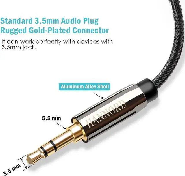 Alt view image 4 of 7 - AUX Cable, 3.5mm Nylon Braided Stereo AUX Cable Male to Male Hi-Fi Sound AUX Cord Auxiliary Audio Cable for Car, Headphone, Speaker, Home Stereo, iPhone, Echo(3.3 Feet / 1 Meter)