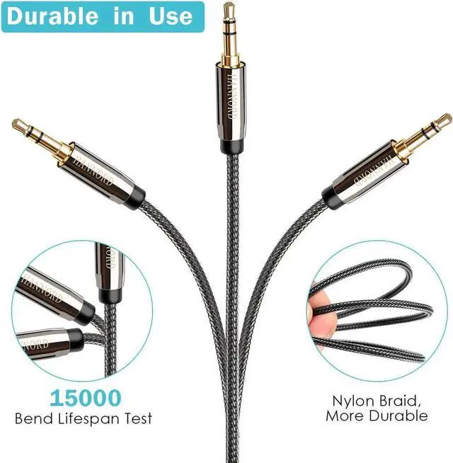 Alt view image 2 of 7 - AUX Cable, 3.5mm Nylon Braided Stereo AUX Cable Male to Male Hi-Fi Sound AUX Cord Auxiliary Audio Cable for Car, Headphone, Speaker, Home Stereo, iPhone, Echo(3.3 Feet / 1 Meter)