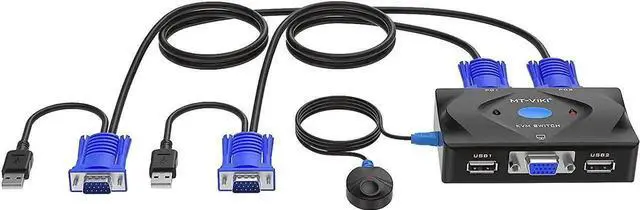 Alt view image 6 of 7 - MT-VIKI KVM Switch VGA 2 Port, KVM Switch Console with 3 USB Hub + 2 in1 Cables + Desktop Selector