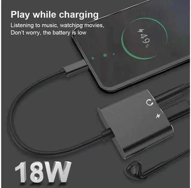 Alt view image 2 of 6 - 2in1 USB C to 3.5mm Audio Adapter with Type C PD 18W Charging for Audio Stereo USB C to 3.5mm Headphone Jack Adapter Compatible with Samsung S20 S20 Ultra Google Pixel 5 4 4 XL 3 3 XL