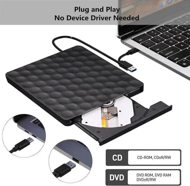 Alt view image 2 of 7 - External CD DVD Drive, Portable Type-C USB 3.0 CD/DVD +/-RW ROM Burner Rewriter External DVD Writer CD Player External Disk Drive for Laptop Desktop PC Windows 11/10/8/7/XP/Linux/Vista/Mac OS