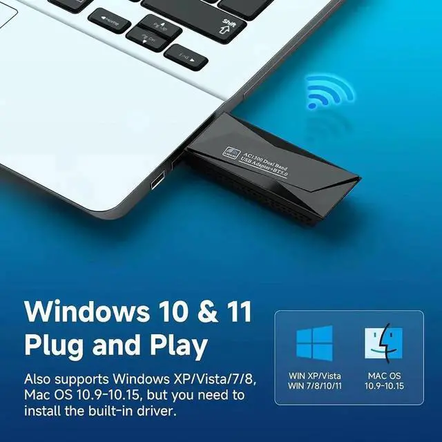 Alt view image 3 of 7 - AC1300 Wireless Adapter, 1300Mbps USB 3.0 WiFi Adapter EDR BT 5.0 Dongle 2.4G/5G Dual Band Wireless Network Adapter for PC Desktop, MU-MIMO, Supports Windows 11, 10, 8.1, 8/Mac OS X 10.9-10.15