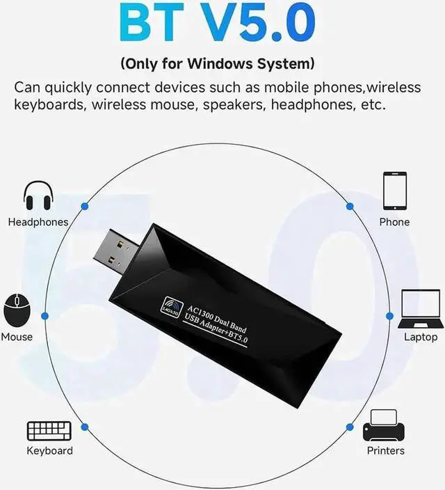 Alt view image 7 of 7 - AC1300 Wireless Adapter, 1300Mbps USB 3.0 WiFi Adapter EDR BT 5.0 Dongle 2.4G/5G Dual Band Wireless Network Adapter for PC Desktop, MU-MIMO, Supports Windows 11, 10, 8.1, 8/Mac OS X 10.9-10.15