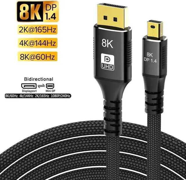 Alt view image 6 of 7 - 8K Mini DisplayPort to DisplayPort Cable,Bi-Directional Mini DP to DP 1.4 Cable [8K@60Hz, 4K@144Hz, 2K@240Hz] HDR, G-Sync, FreeSync,Gold-Plated Mini DP for MacBook, iMac, Monitor (3.3 ft.)