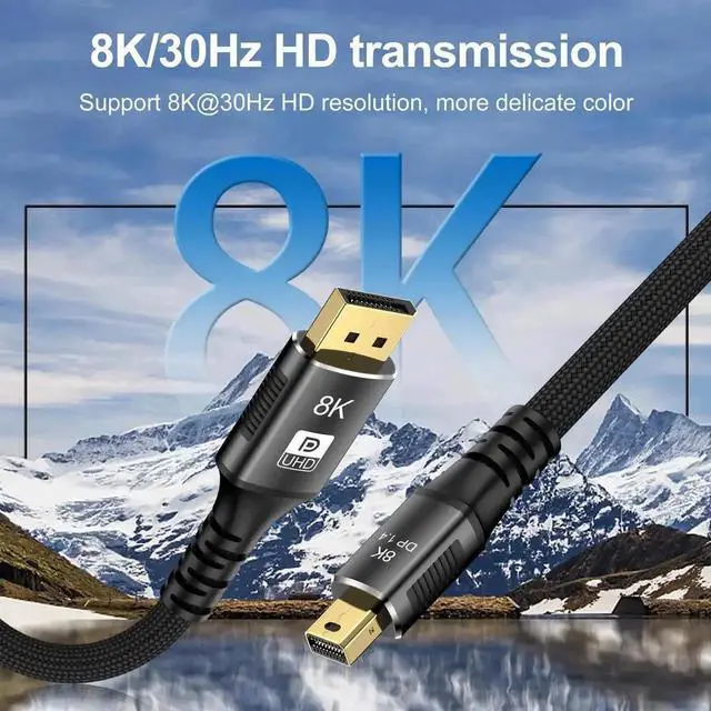 Main image of 8K Mini DisplayPort to DisplayPort Cable,Bi-Directional Mini DP to DP 1.4 Cable [8K@60Hz, 4K@144Hz, 2K@240Hz] HDR, G-Sync, FreeSync,Gold-Plated Mini DP for MacBook, iMac, Monitor (3.3 ft.)