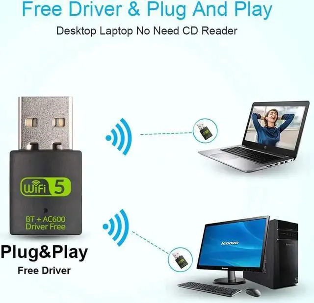 Alt view image 2 of 7 - AC600M USB WiFi Bluetooth Adapter, 600Mbps Dual Band 2.4/5Ghz Wireless Network External Receiver, Mini WiFi Dongle for PC/Laptop/Desktop