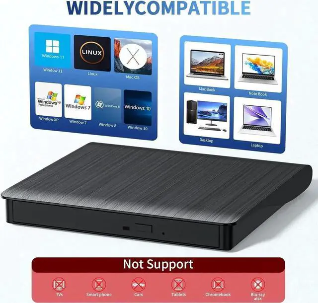 Alt view image 6 of 7 - External CD/DVD Drive for Laptop, USB 3.0 & Type-C External CD DVD Burner, Portable DVD Player for Laptop, Slim External Optical Drive Compatible with Windows 11/10/8/7/XP, Mac, Linux OS