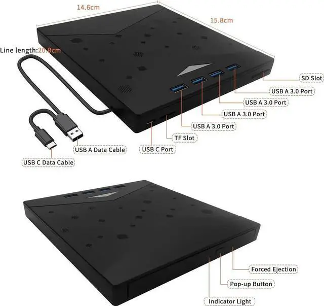 Alt view image 6 of 7 - External CD DVD Drive, 7 in 1 USB 3.0 & Type-C CD/DVD +/-RW ROM Burner Writer Rewriter with SD/TF & 4 USB Port, External Optical Disc CD/DVD Drive DVD Player for Windows 11/10/8/7, Linux, MacOS