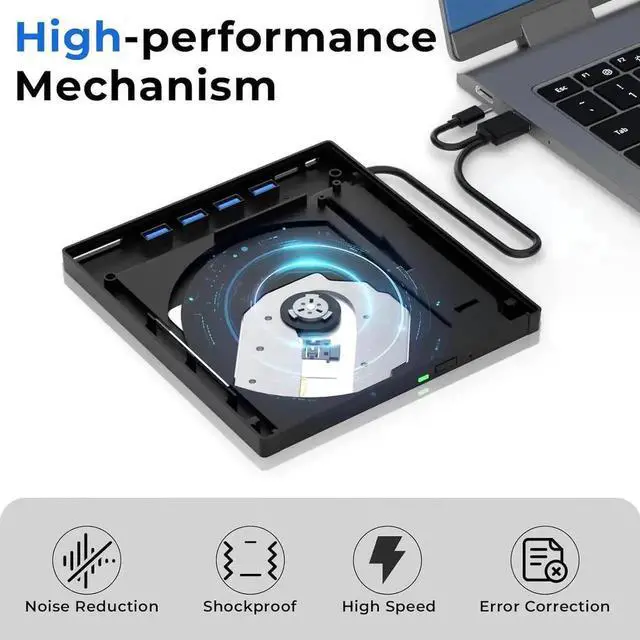 Alt view image 5 of 7 - 7 in 1 External Blu Ray Drive, USB 3.0 Type-C External Blu ray Player, 50GB BD write support, 3D External Blu Ray Burner with 4 USB A&TF/SD Port, External Optical Drive for Windows Linux Mac OS