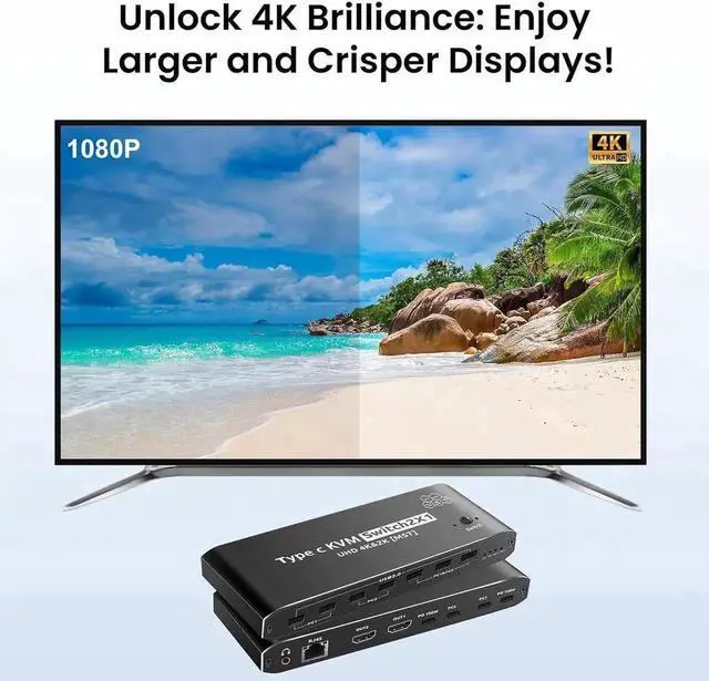 Alt view image 5 of 7 - HDMI KVM Switch, 2x1 Type C KVM Switch with 7 USB-A Ports RJ45 Port PD 100W Ports, Extended Display KVM Switch Supports 4K@60Hz for 1 Monitors 2 Computers, with 2 Thunderbolt USB-C 40Gbps Cable