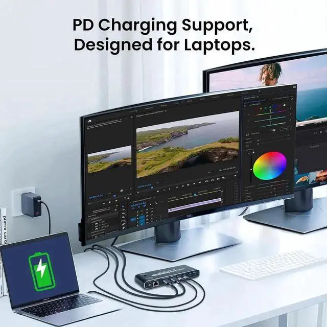 Alt view image 4 of 7 - HDMI KVM Switch, 2x1 Type C KVM Switch with 7 USB-A Ports RJ45 Port PD 100W Ports, Extended Display KVM Switch Supports 4K@60Hz for 1 Monitors 2 Computers, with 2 Thunderbolt USB-C 40Gbps Cable