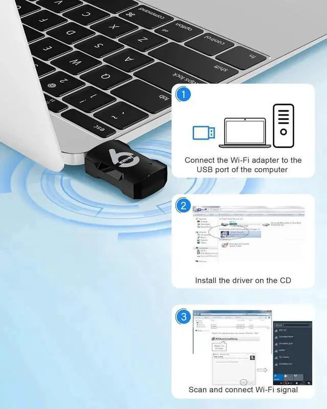 Alt view image 4 of 7 - 2-in-1 USB WiFi Adapter - WiFi Bluetooth Adapter, 900Mbps 2.4/5GHZ Dual Band WiFi and Bluetooth Adapter for PC/Laptop/Desktop, Driver Free Wpa3, WiFi 6 USB Bluetooth 5.3 Adapter, Win 10/11